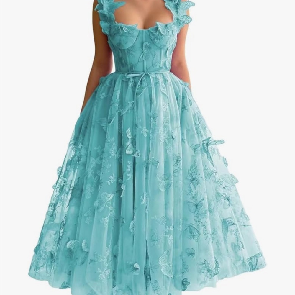 Elegant Aqua Blue Lace Dress